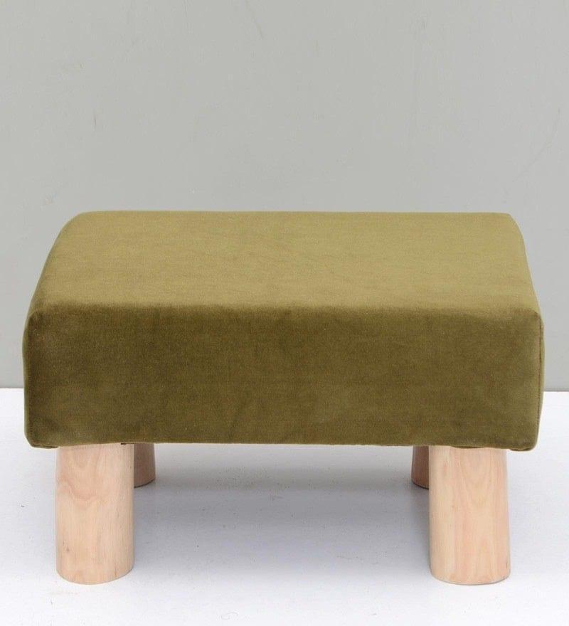 Shaleno Mango Wood Foot Stool In Velvet Green colour - Ouch Cart 