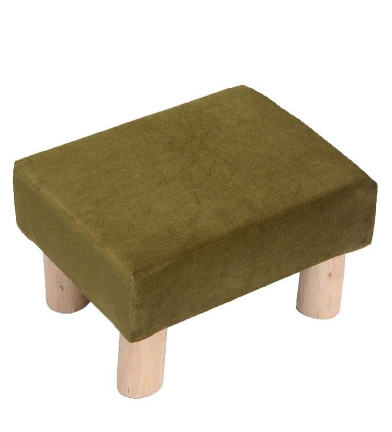 Shaleno Mango Wood Foot Stool In Velvet Green colour - Ouch Cart 