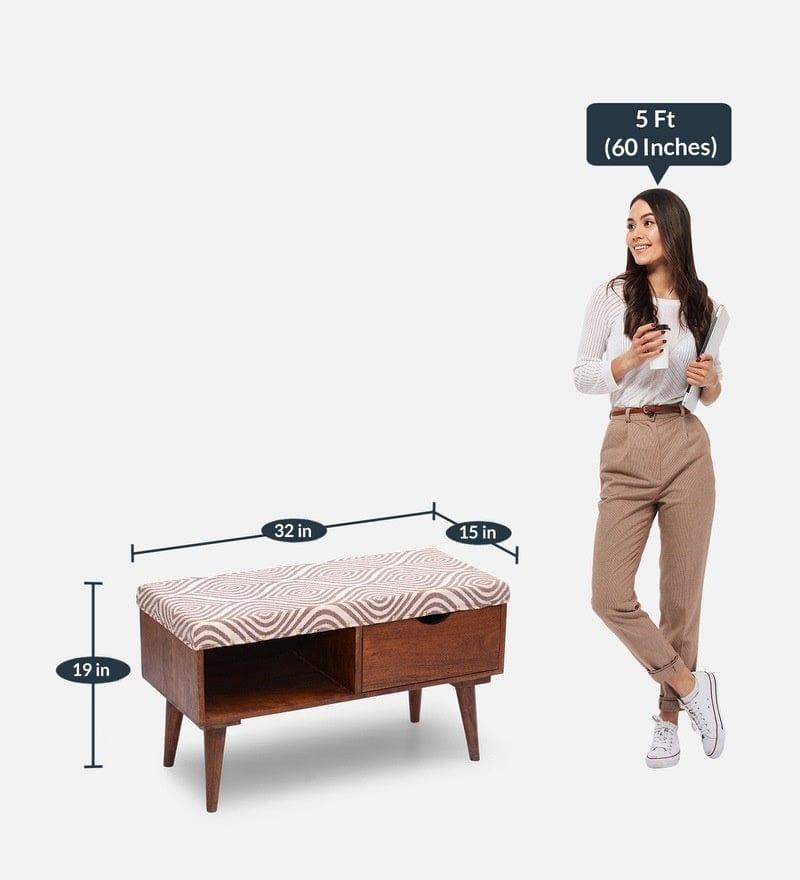 Berk Mango Wood Storage Bench In Cotton Grey Colour - Ouch Cart 