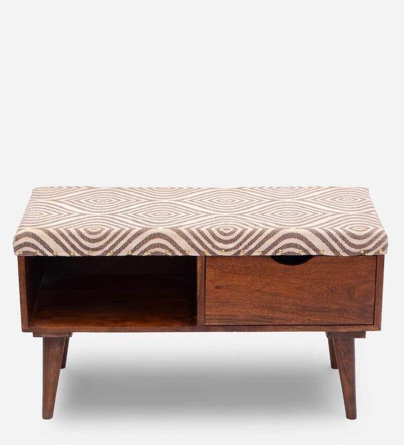 Berk Mango Wood Storage Bench In Cotton Grey Colour - Ouch Cart 