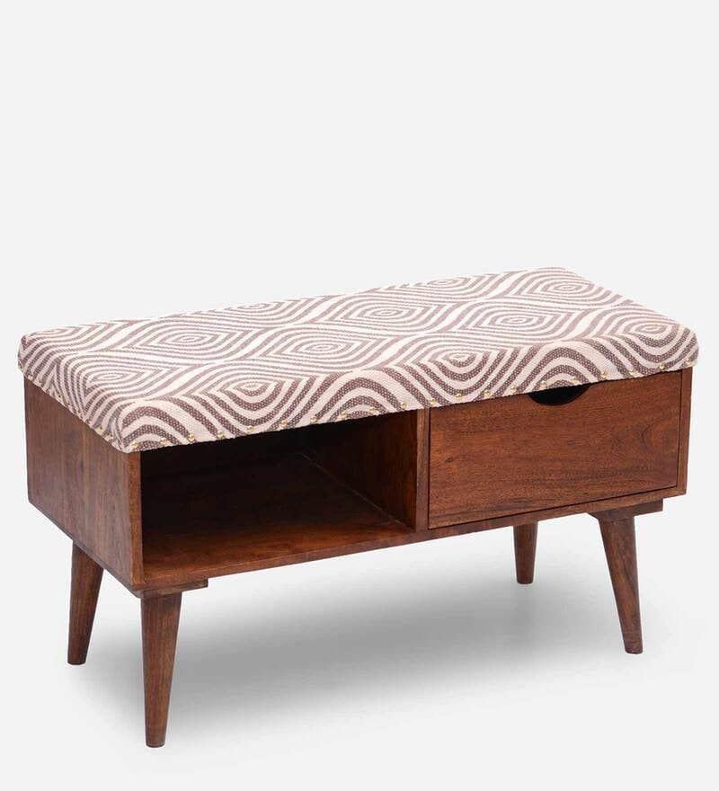 Berk Mango Wood Storage Bench In Cotton Grey Colour - Ouch Cart 