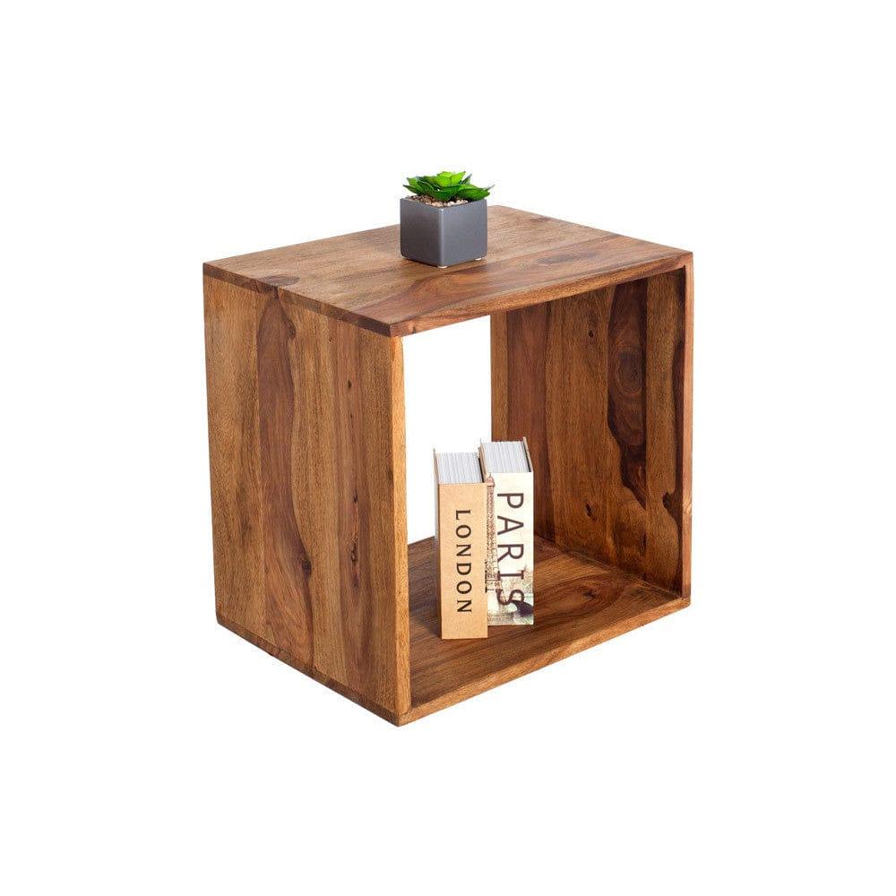 Solid Sheesham Wood Cubic End Table (Honey) - Ouch Cart 