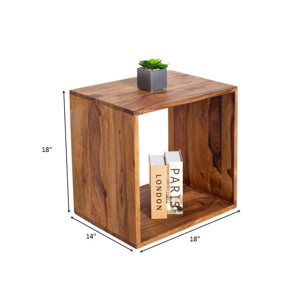 Solid Sheesham Wood Cubic End Table (Honey) - Ouch Cart 