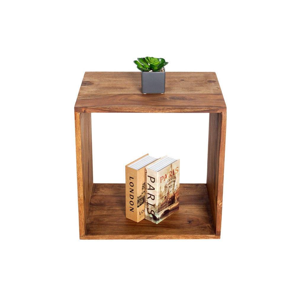 Solid Sheesham Wood Cubic End Table (Honey) - Ouch Cart 