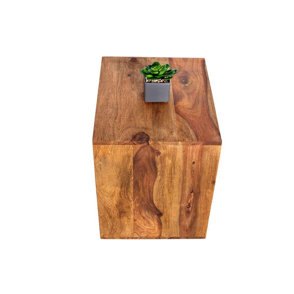 Solid Sheesham Wood Cubic End Table (Honey)