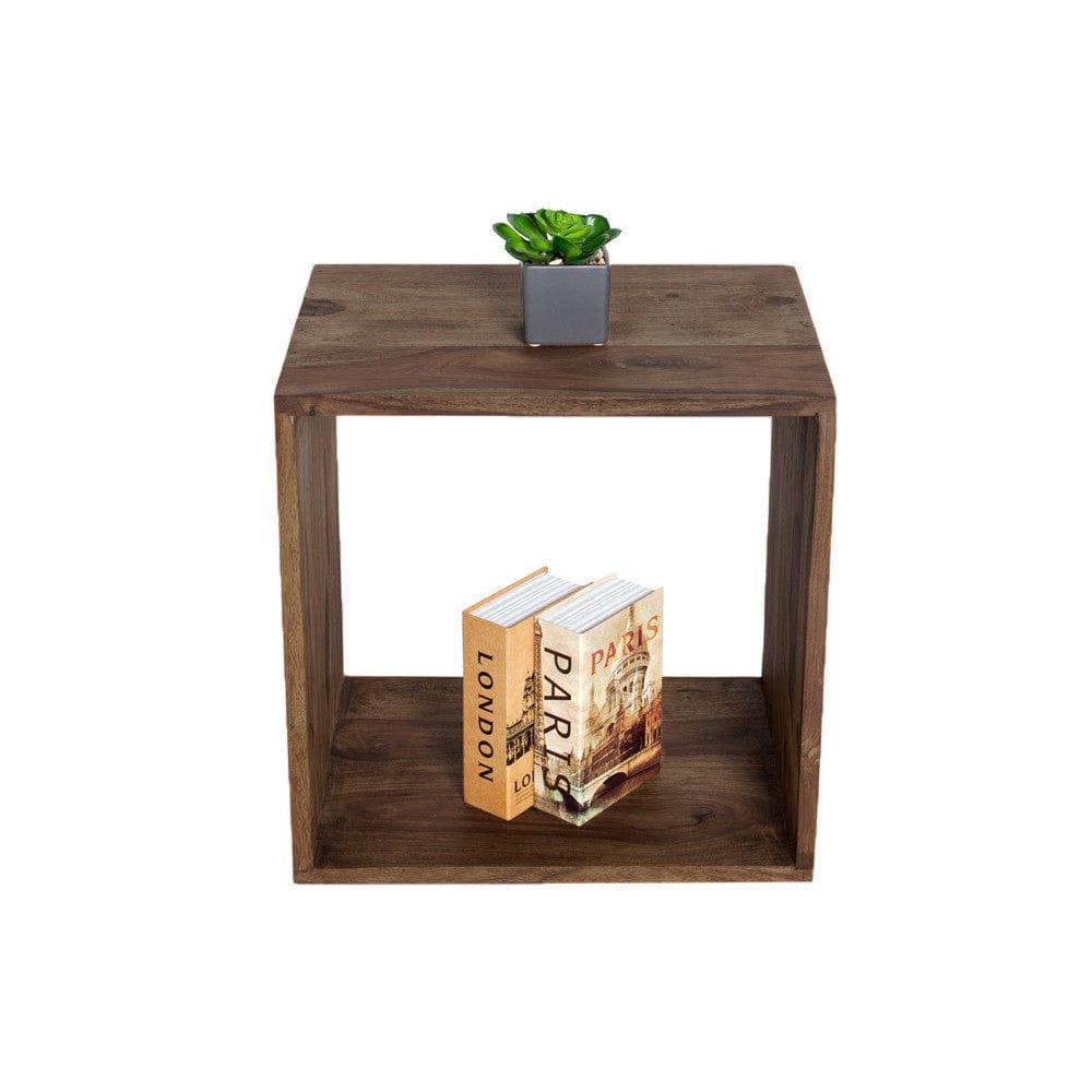 Solid Sheesham Wood Cubic End Table (Walnut) - Ouch Cart 