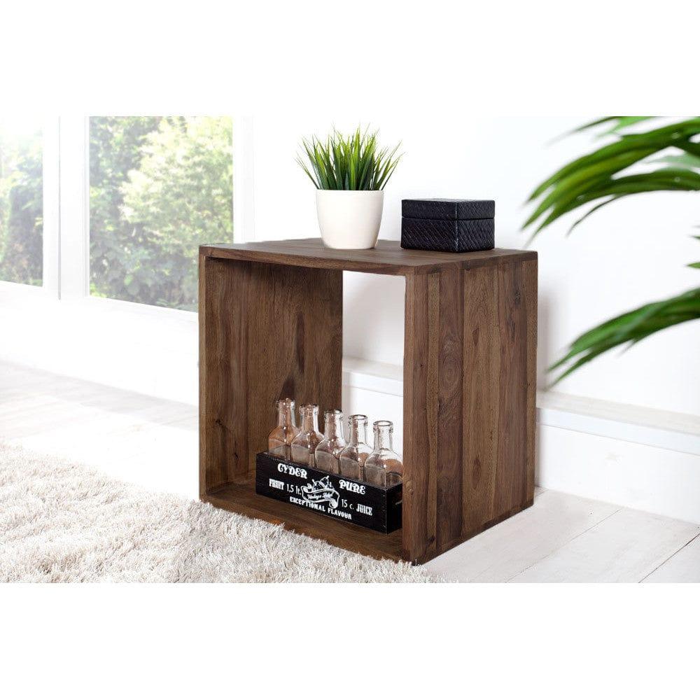 Solid Sheesham Wood Cubic End Table (Walnut) - Ouch Cart 