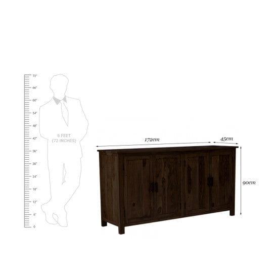 Canberra Sheesham Wood Four Door Storage Cabinet 172x45x90 CM (Walnut Finish) - Ouch Cart 