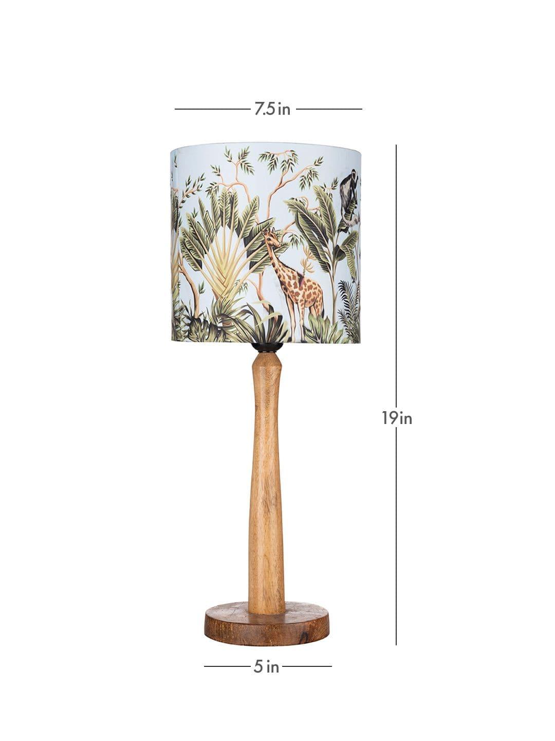 Wooden Brown Lamp with Jungle Print Shade - Ouch Cart 