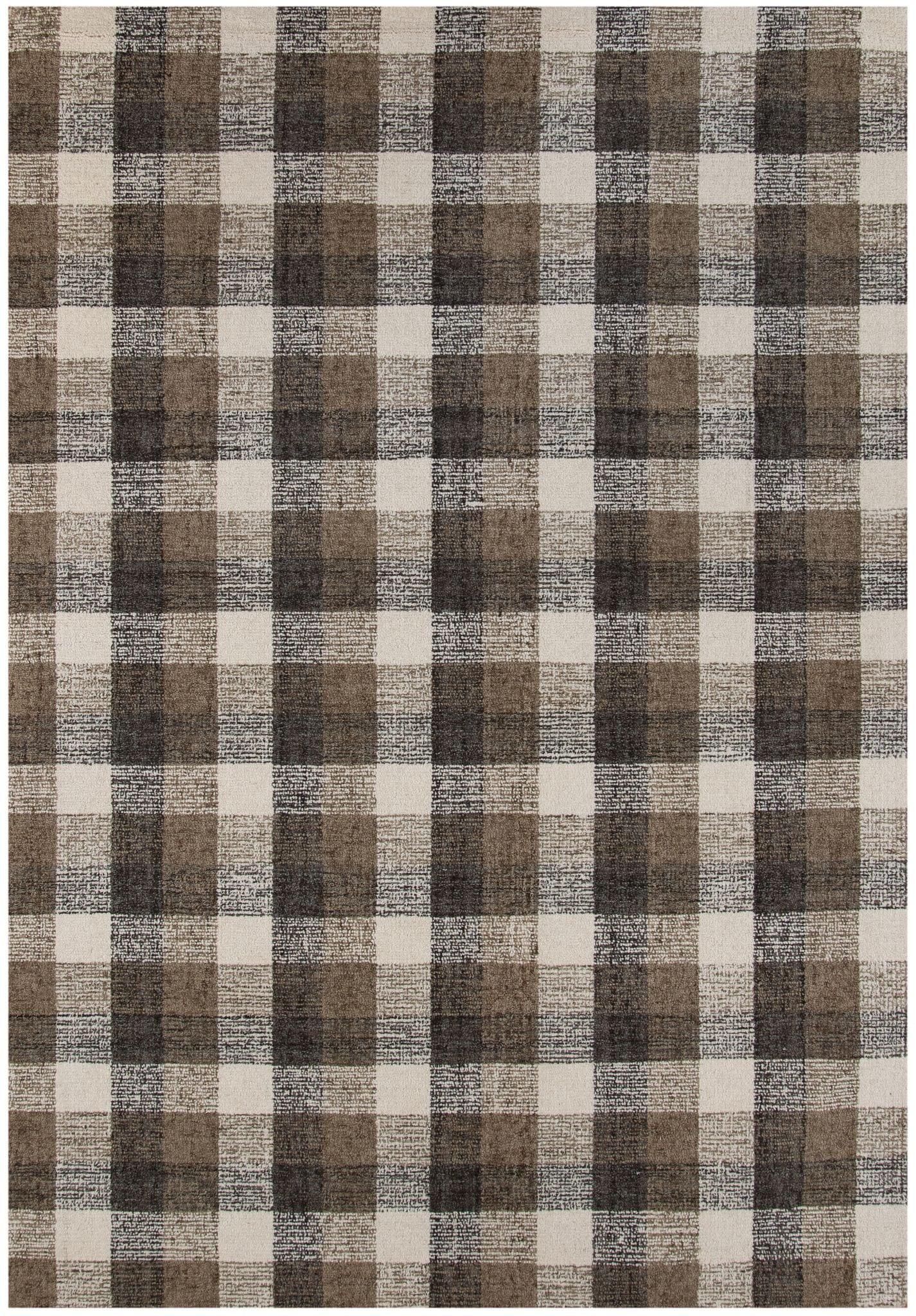 Khaki Wool Tartan 8X10 Feet Hand-Tufted Carpet - Rug - Ouch Cart 