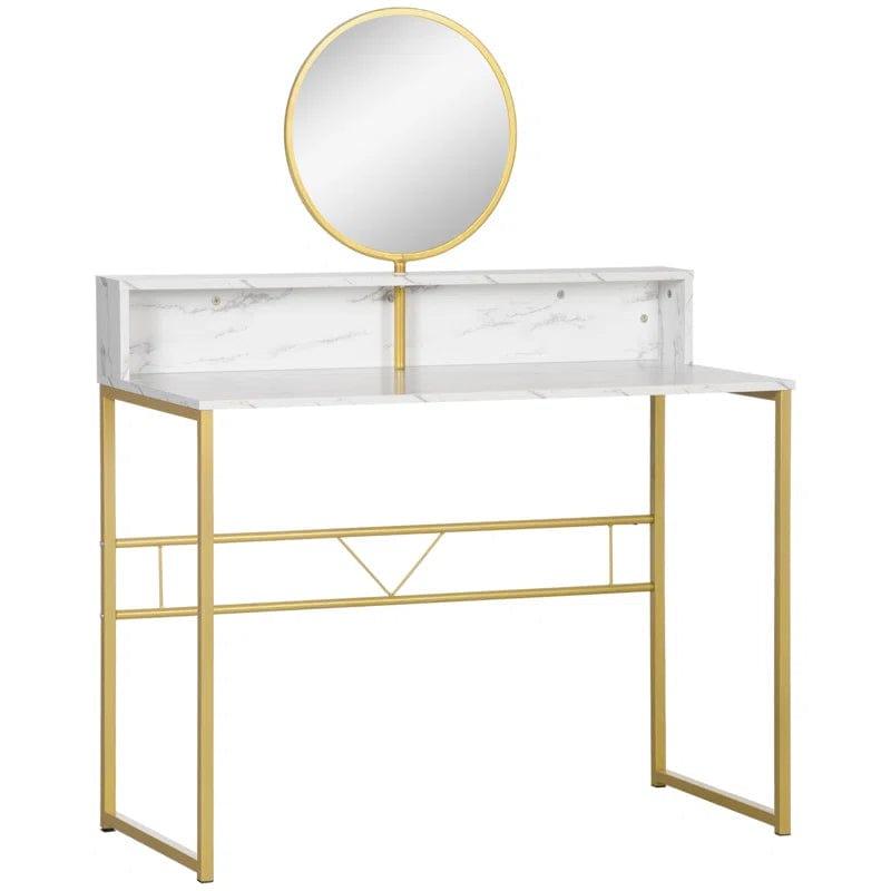 ODK Vanity Desk with Drawers, Makeup Dressing Table with Storage, Home Office Desks for Bedroom, Modern Writing Desk for Spaces, White and Gold Leg (White) - Ouch Cart 