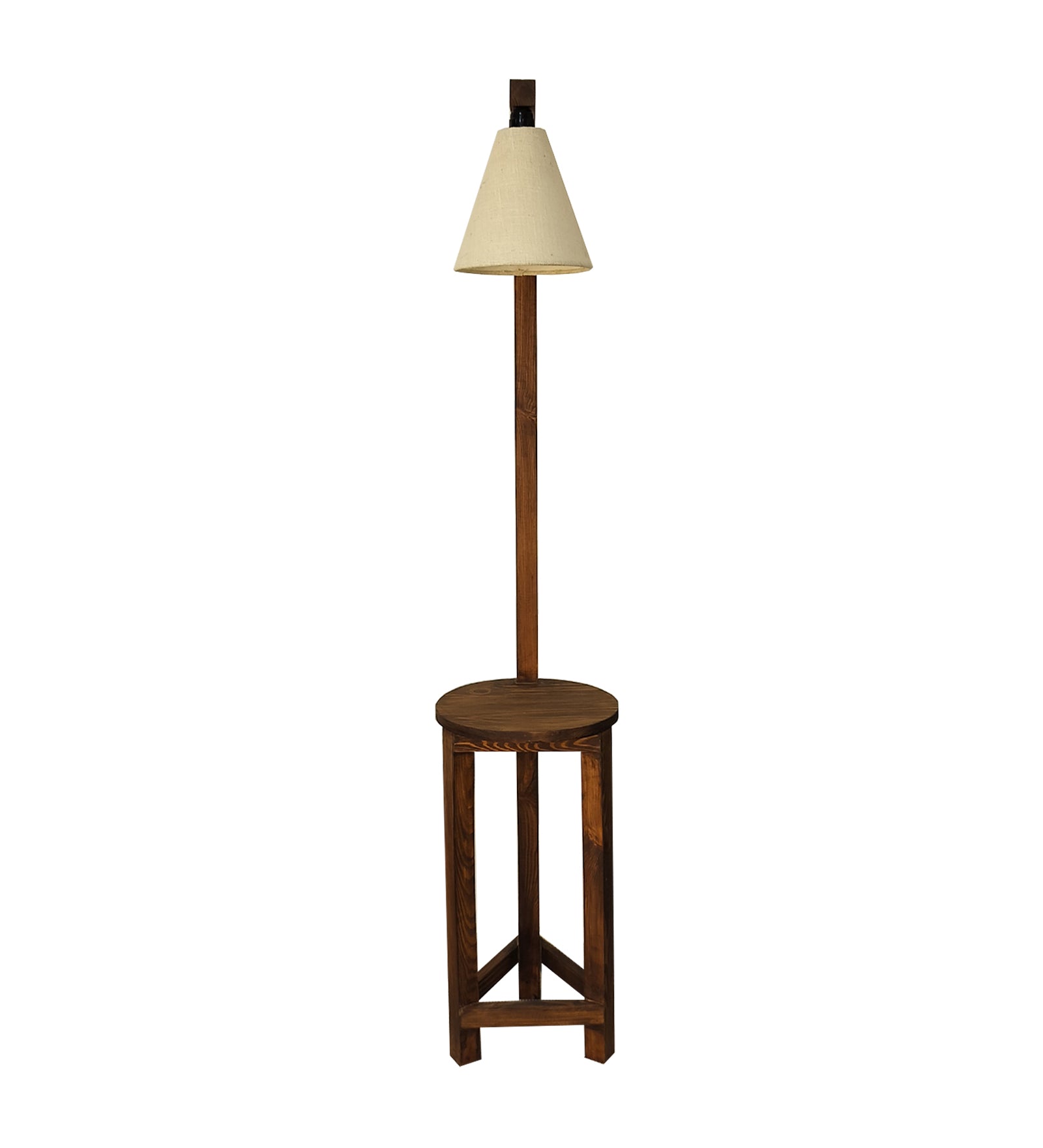 Accent Wooden Floor Lamp with Brown Base and Beige Fabric Lampshade (BULB NOT INCLUDED)