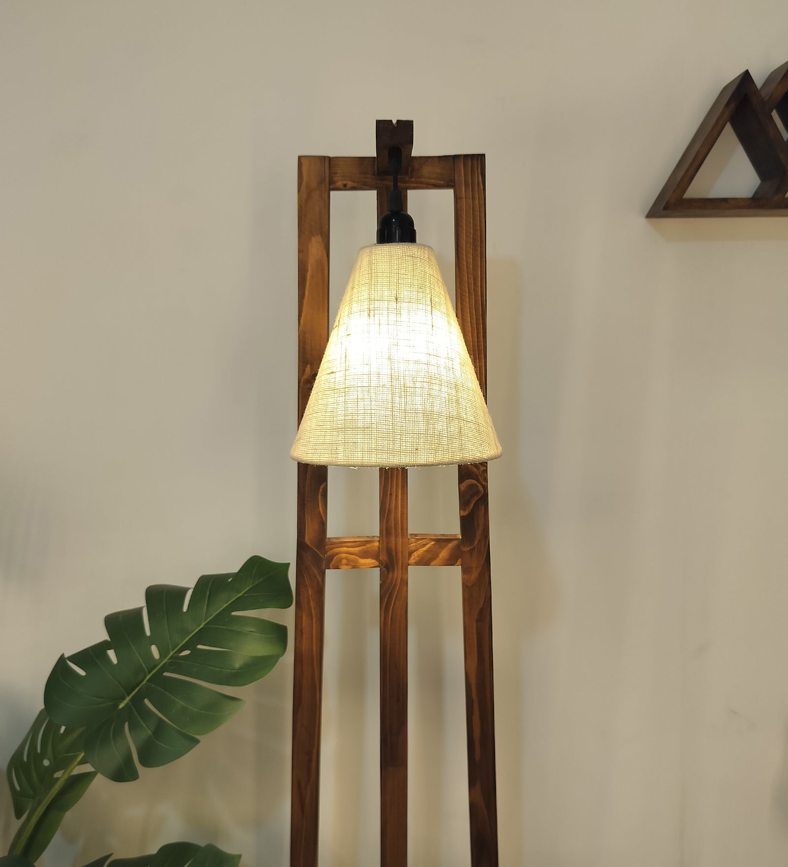 Achille Wooden Floor Lamp with Brown Base and Jute Fabric Lampshade (BULB NOT INCLUDED)