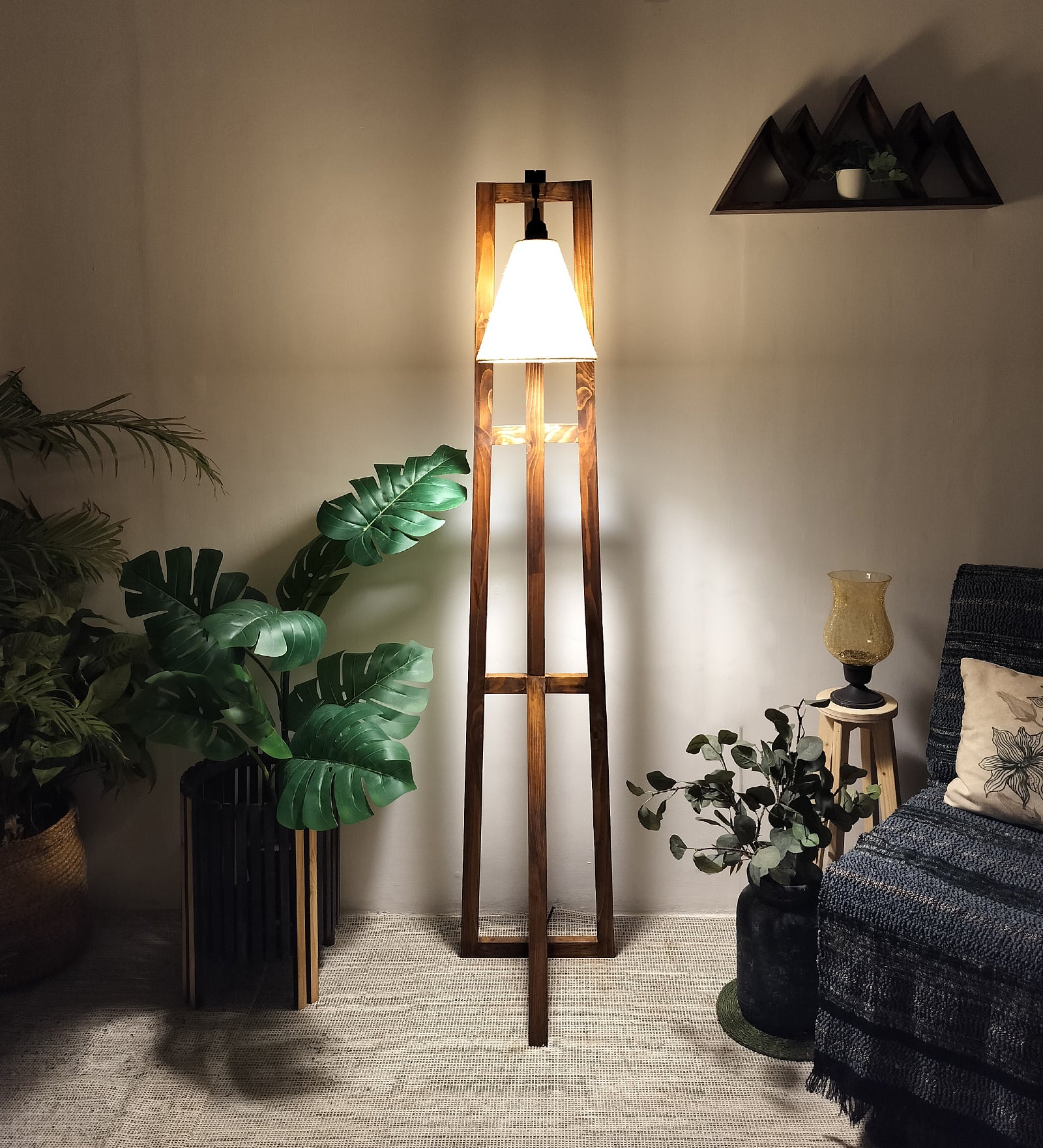 Achille Wooden Floor Lamp with Brown Base and Jute Fabric Lampshade (BULB NOT INCLUDED)