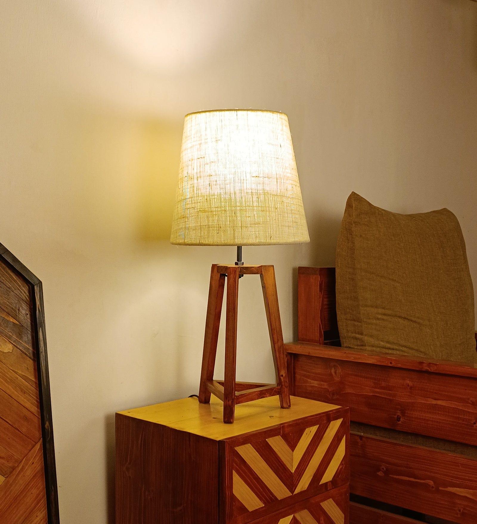 Adrienne Brown Wooden Table Lamp with White Jute Lampshade (BULB NOT INCLUDED) - Ouch Cart 