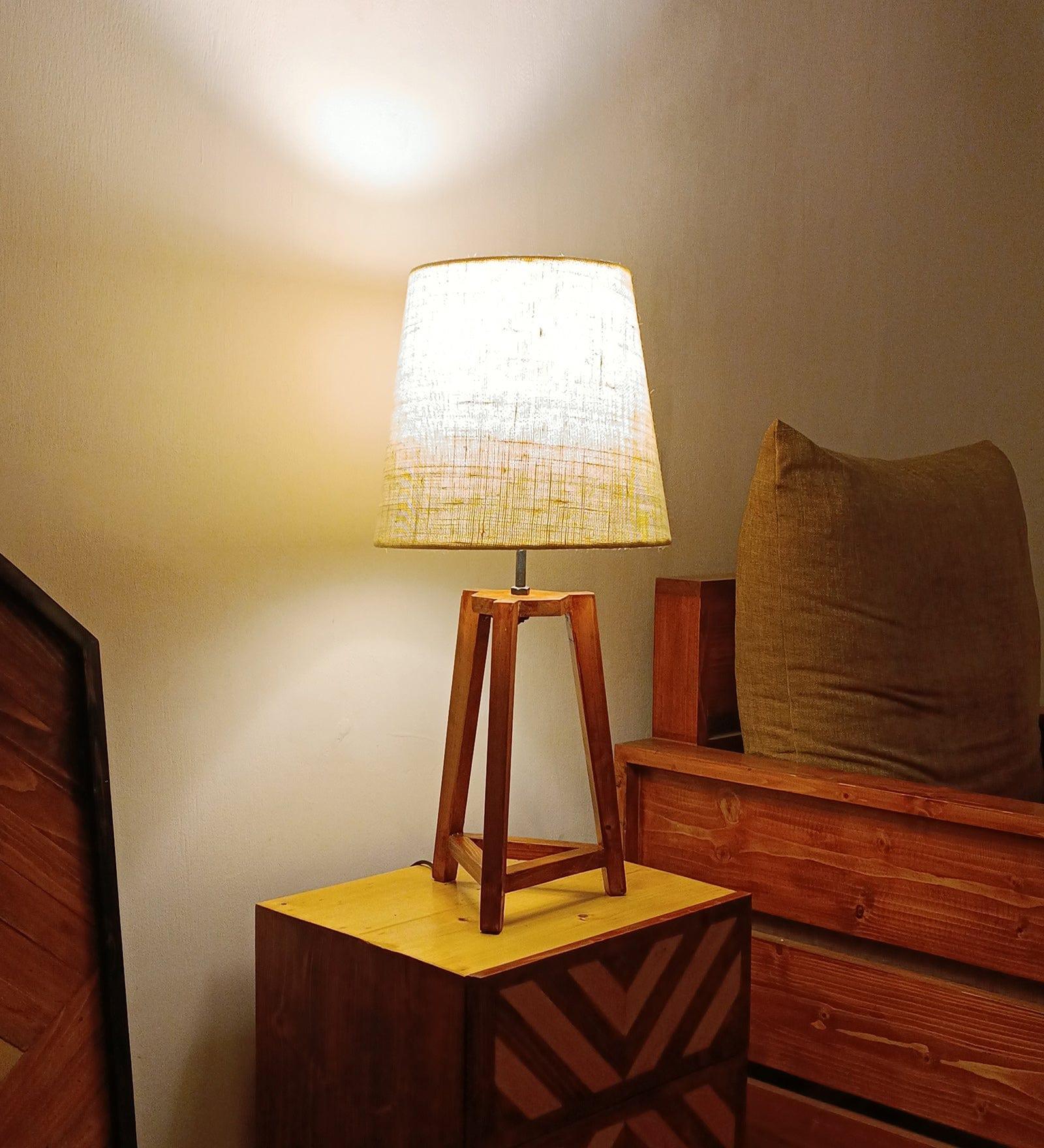 Adrienne Brown Wooden Table Lamp with White Jute Lampshade (BULB NOT INCLUDED) - Ouch Cart 