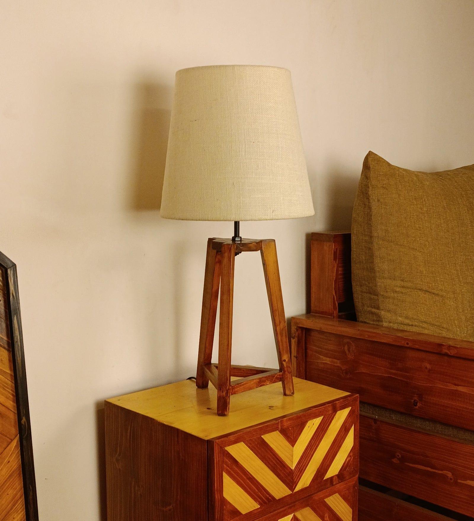 Adrienne Brown Wooden Table Lamp with White Jute Lampshade (BULB NOT INCLUDED) - Ouch Cart 