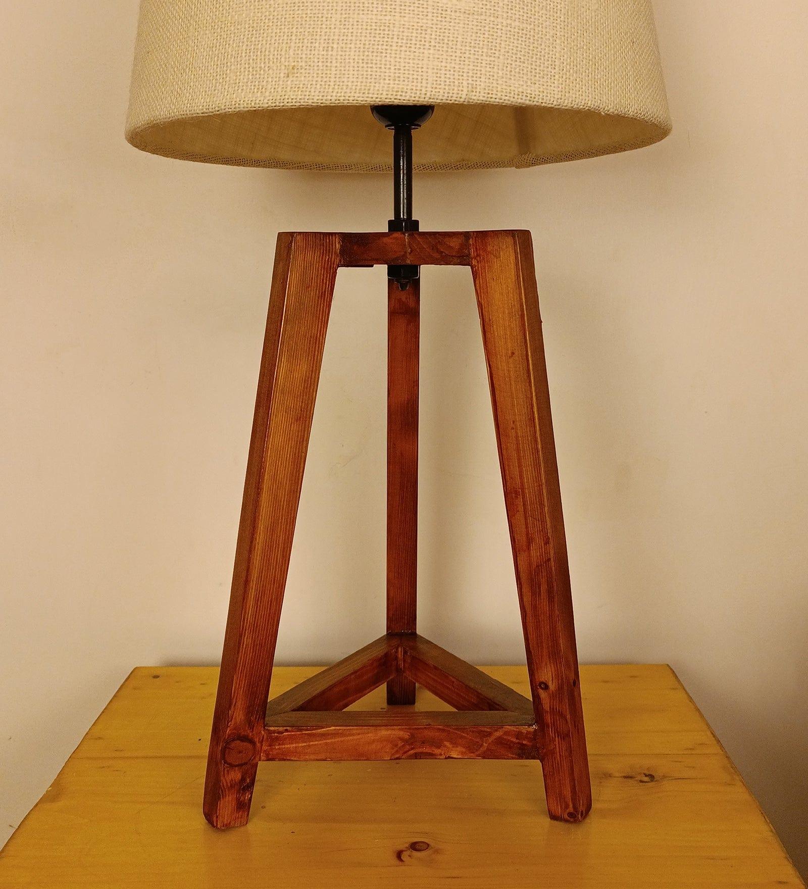 Adrienne Brown Wooden Table Lamp with White Jute Lampshade (BULB NOT INCLUDED) - Ouch Cart 