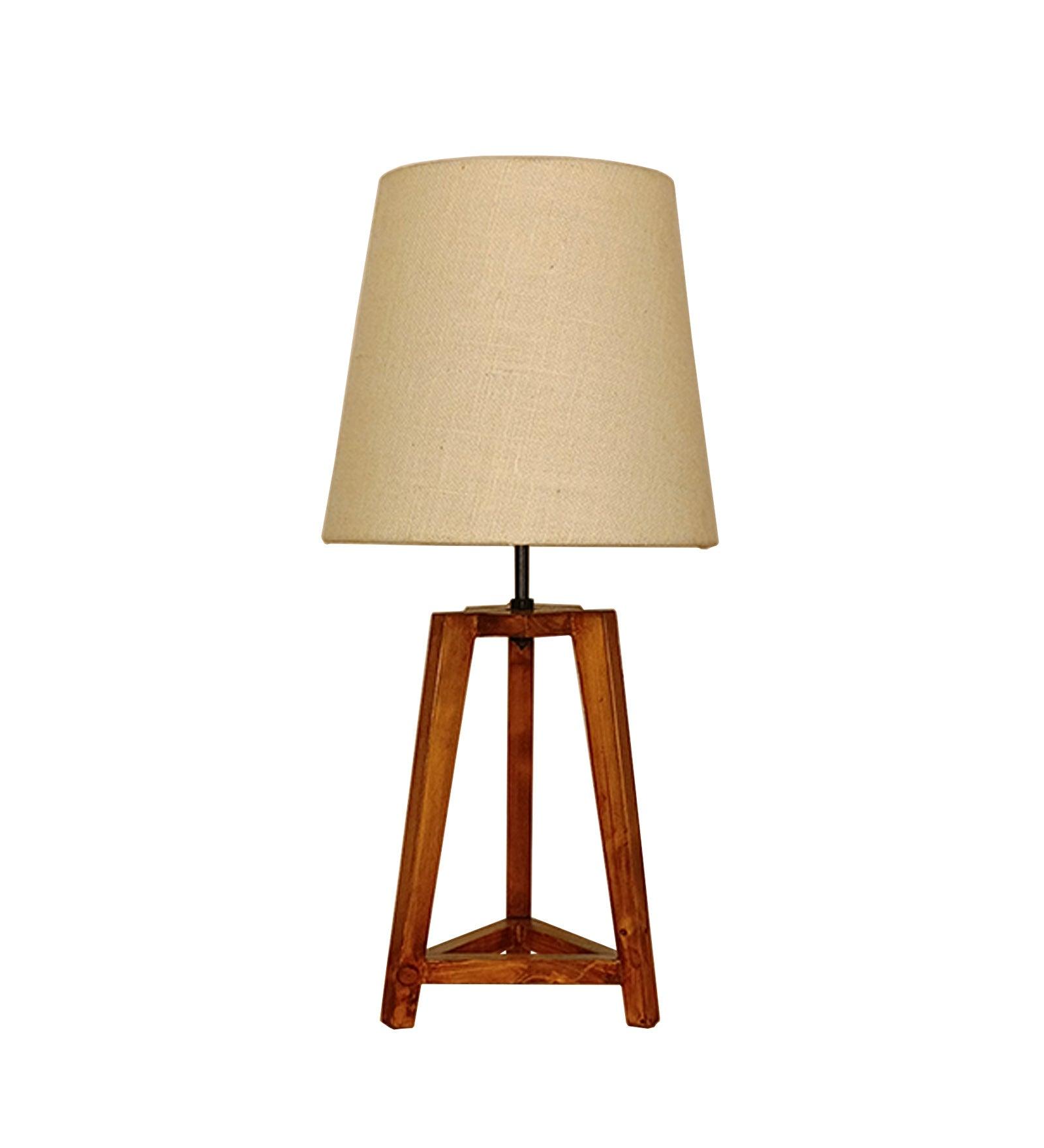 Adrienne Brown Wooden Table Lamp with White Jute Lampshade (BULB NOT INCLUDED) - Ouch Cart 