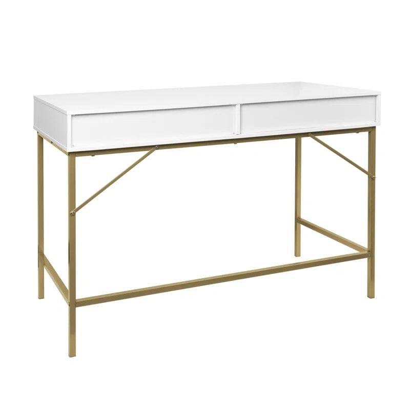 White Vanity Desk with Drawers, Computer Desk with Gold Leg, Makeup Dresssing Table for Bedroom, Home Office, Dressing Room, Study, Living Room, White and Gold - Ouch Cart 