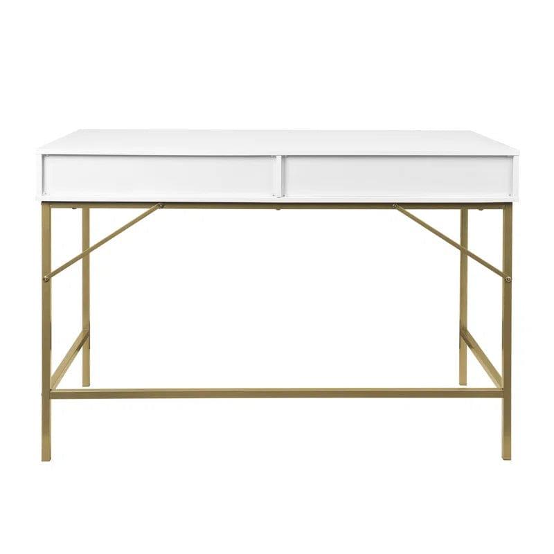 White Vanity Desk with Drawers, Computer Desk with Gold Leg, Makeup Dresssing Table for Bedroom, Home Office, Dressing Room, Study, Living Room, White and Gold - Ouch Cart 