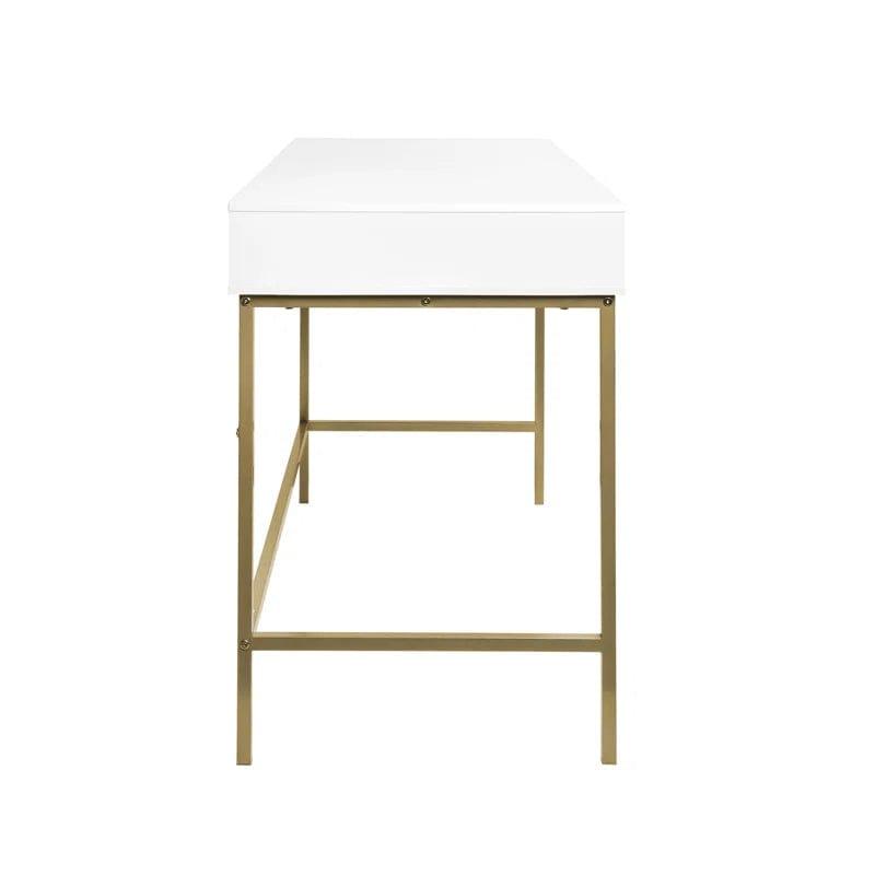 White Vanity Desk with Drawers, Computer Desk with Gold Leg, Makeup Dresssing Table for Bedroom, Home Office, Dressing Room, Study, Living Room, White and Gold - Ouch Cart 