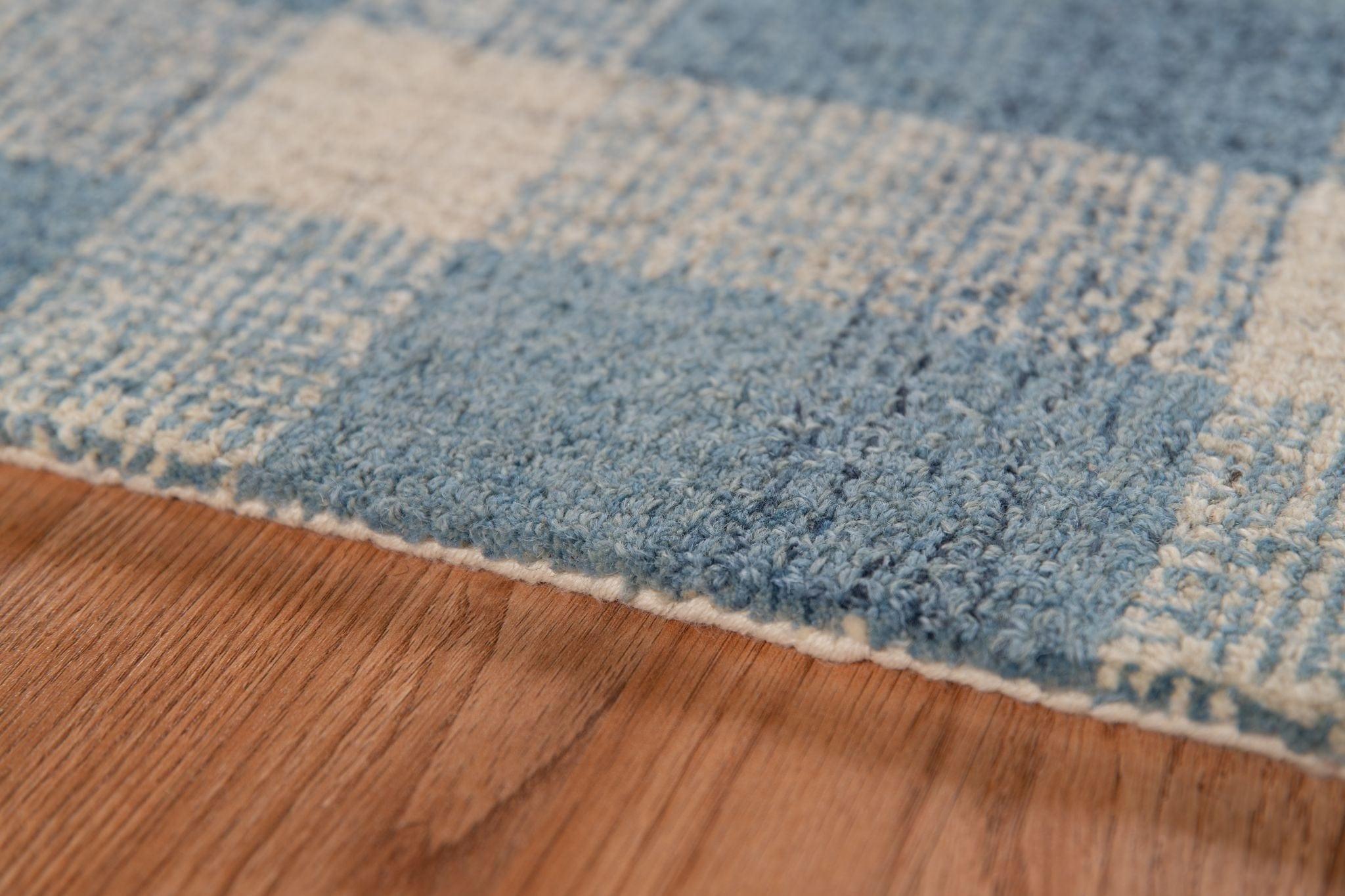 Blue Wool Tartan 8X10 Feet Hand-Tufted Carpet - Rug - Ouch Cart 