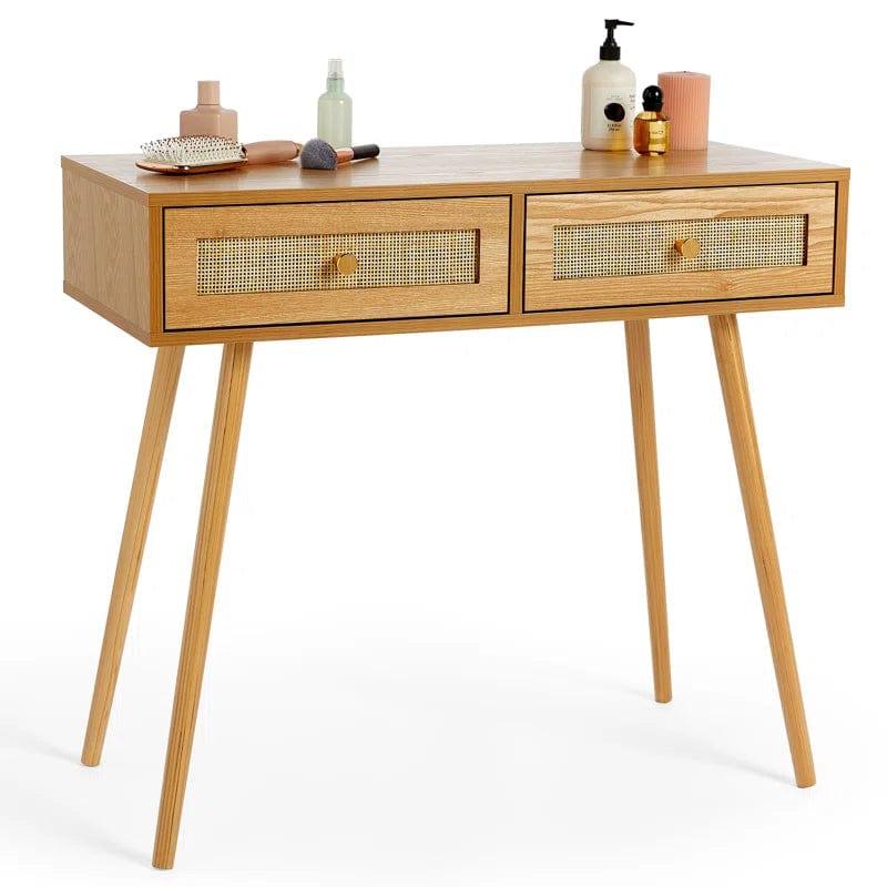 One saimei Vanity Desk, Makeup Table without Mirror, Vanity Dresser with 2 Large Drawers for Bedroom Beige - Ouch Cart 