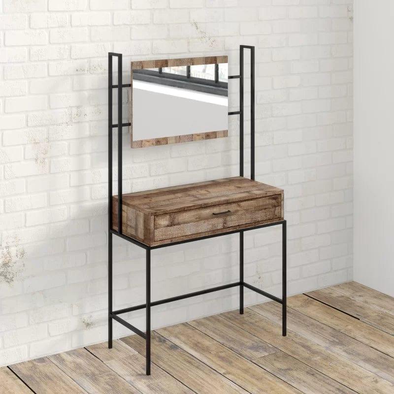 Black and Brown Vanity Desk with Mirror, Modern Makeup Dressing Table Adjustable one Sliding Drawer, Vanity Table Set,Writing Desk Bedroom - Ouch Cart 