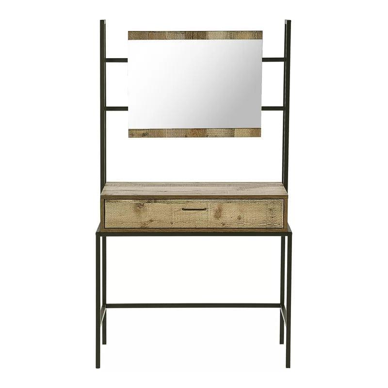 Black and Brown Vanity Desk with Mirror, Modern Makeup Dressing Table Adjustable one Sliding Drawer, Vanity Table Set,Writing Desk Bedroom - Ouch Cart 