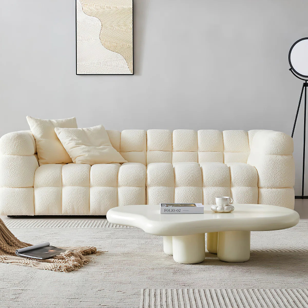 Cream Cloud Coffee Table | Modern Irregular Curved Center Table with Smooth Finish for Living Room