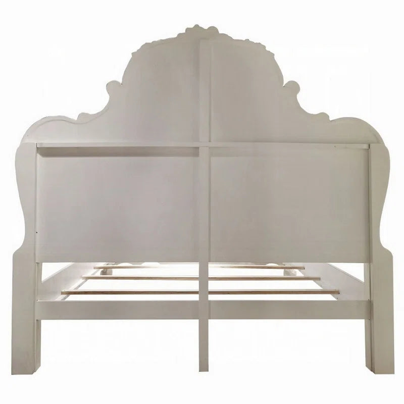Ally Bed, Decorative Carved Inlay, Bone White Wood