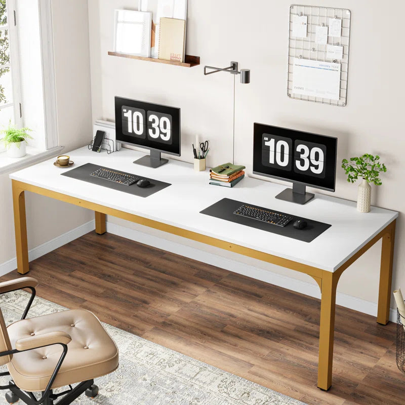 Extra Large Industrial Computer Desk for 2 People | Heavy-Duty Double Workstation with Sturdy Metal Frame