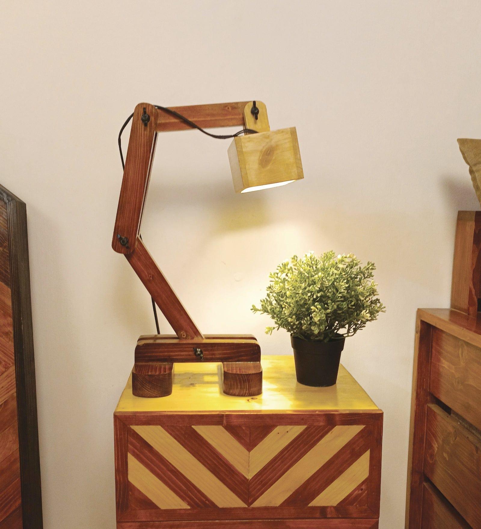 Amelia Brown Wooden Table Lamp with Wooden Lampshade (BULB NOT INCLUDED) - Ouch Cart 