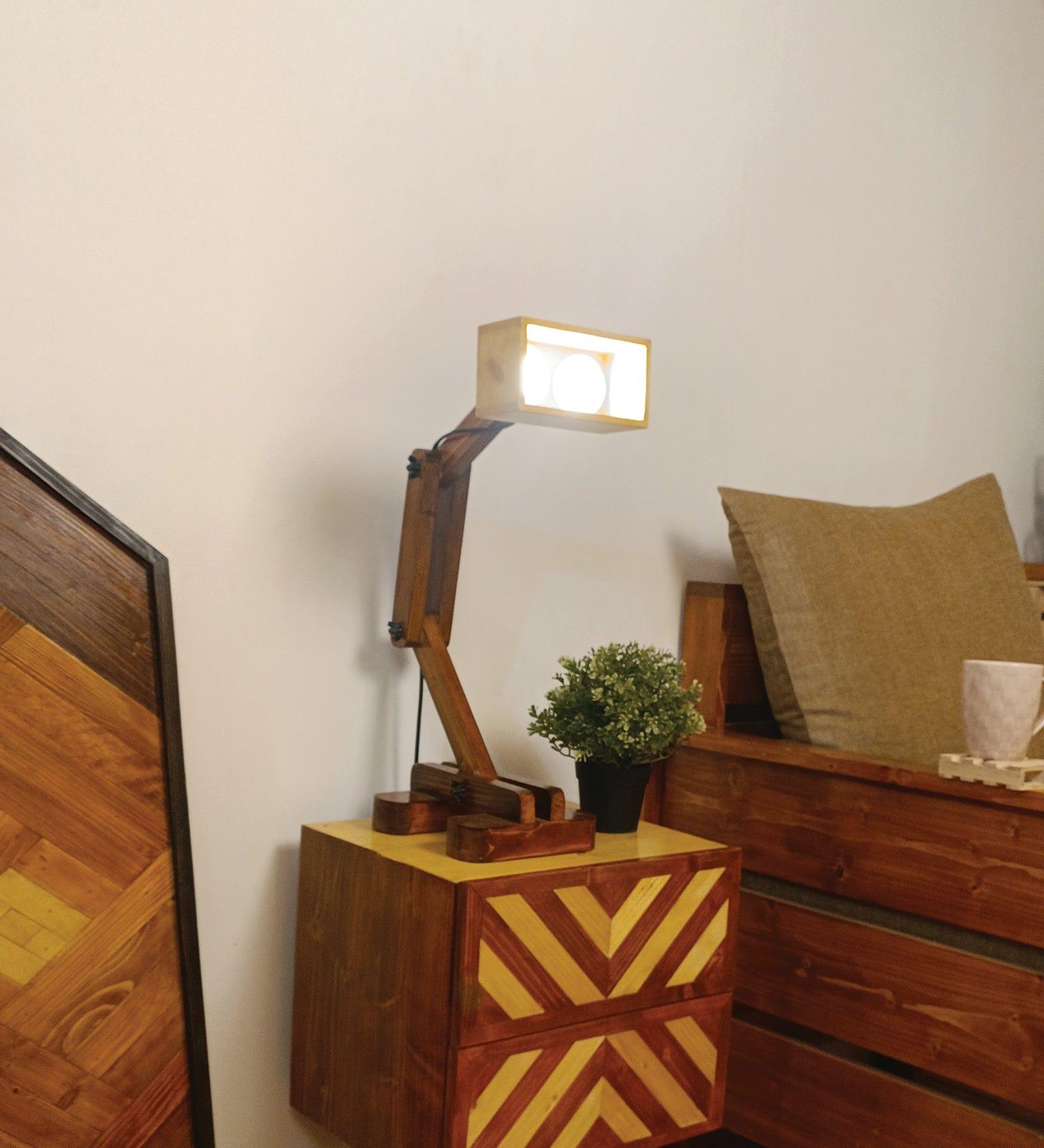 Amelia Brown Wooden Table Lamp with Wooden Lampshade (BULB NOT INCLUDED) - Ouch Cart 