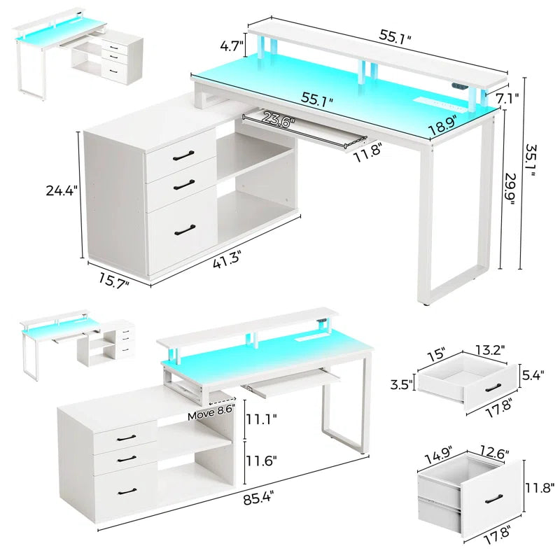 L Shaped Computer Desk with File Drawer, LED Lights and Keyboard Tray See More by Ivy Bron