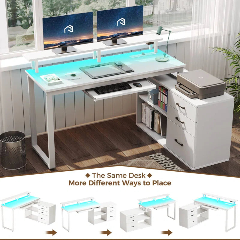 L Shaped Computer Desk with File Drawer, LED Lights and Keyboard Tray See More by Ivy Bron