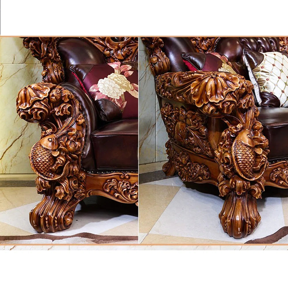 American Solid Wood Carving Retro Sofa 88.58'' Upholstered Loveseat