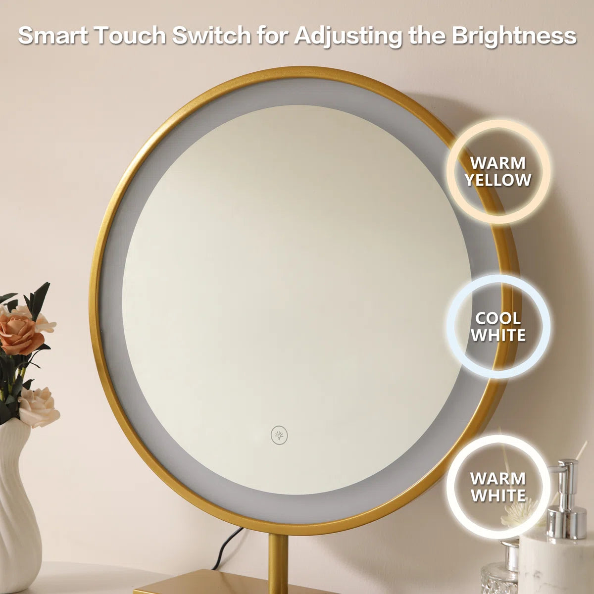 Pine Wood Vanity Set with Lighted Standing Mirror, Marble Top & Storage – Includes Stool