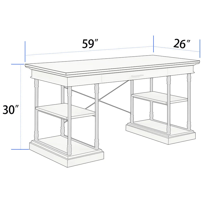Rectangular Wooden Writing Desk with A Drawer & Shelves Storage