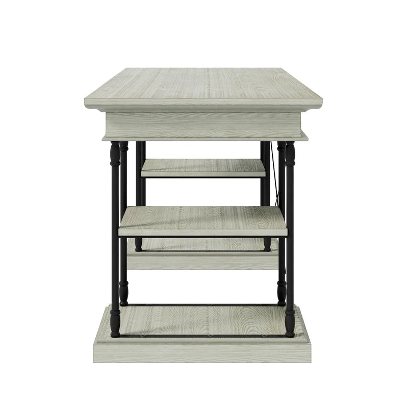 Rectangular Wooden Writing Desk with A Drawer & Shelves Storage