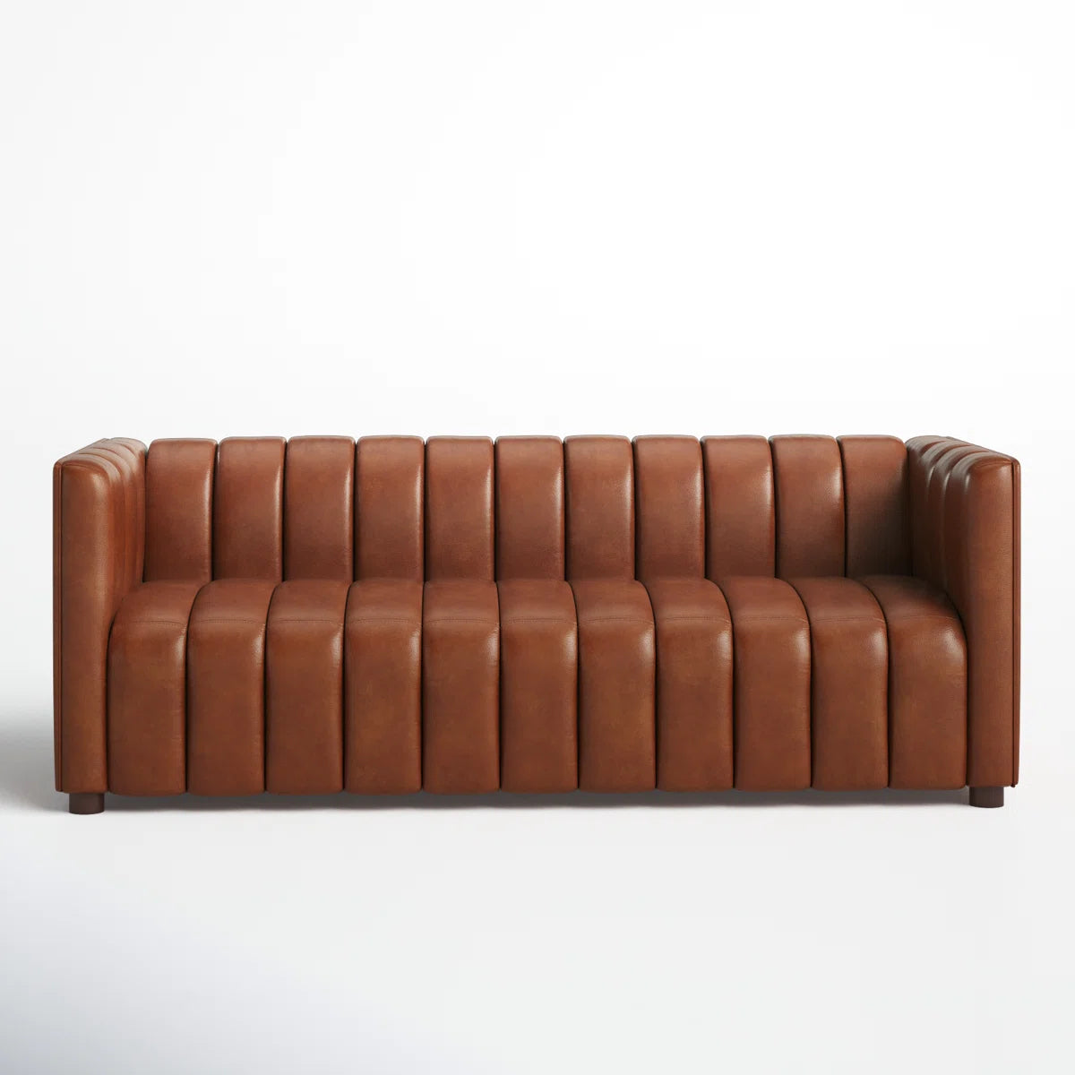 Modern Channel Tufted Leather Sofa | 3-Seater Upholstered Couch with Vertical Stitch Design | Luxury Living Room Sofa