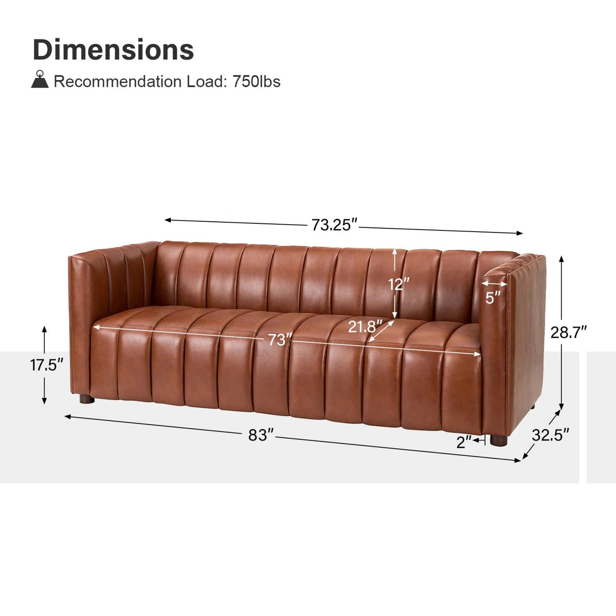 Modern Channel Tufted Leather Sofa | 3-Seater Upholstered Couch with Vertical Stitch Design | Luxury Living Room Sofa