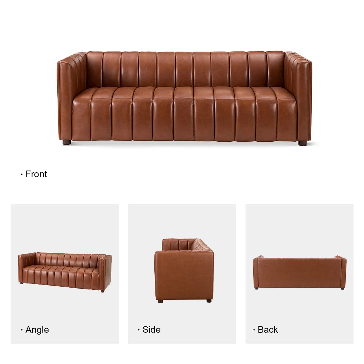 Modern Channel Tufted Leather Sofa | 3-Seater Upholstered Couch with Vertical Stitch Design | Luxury Living Room Sofa