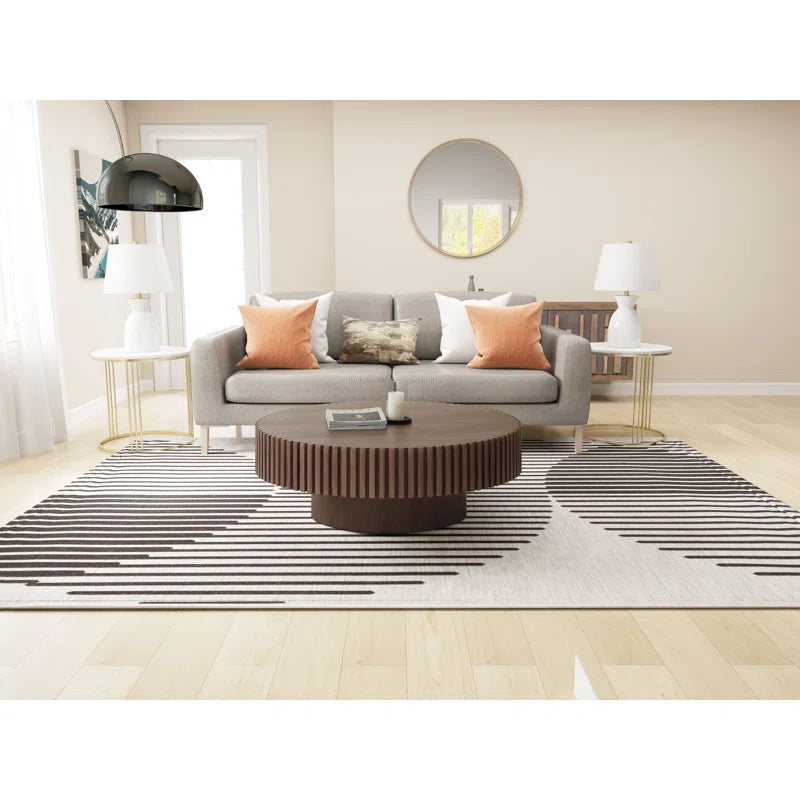 Modern Round Coffee Table with Fluted Gear Design | Luxury MDF Pedestal Center Table for Living Room
