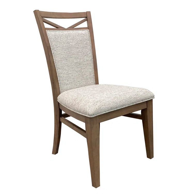 4 seater Round Dining Set with Weathered Natural Finish & Upholstered Chairs
