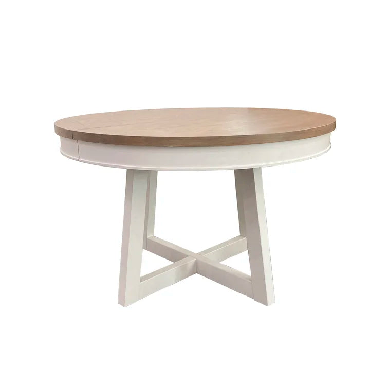 4 seater Round Dining Set with Weathered Natural Finish & Upholstered Chairs