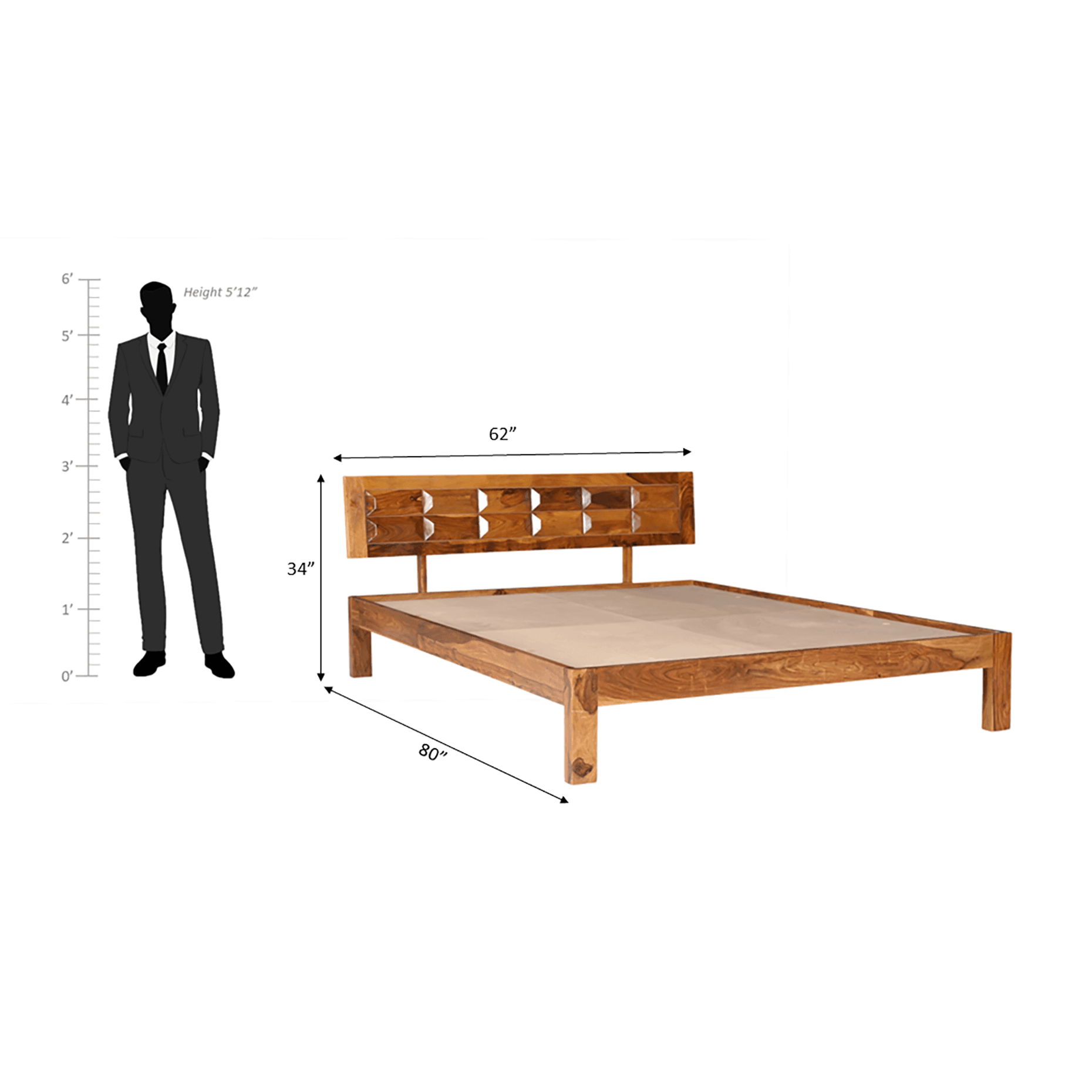 Arcadia Sheesham Wood Bed Without Storage - Ouch Cart 