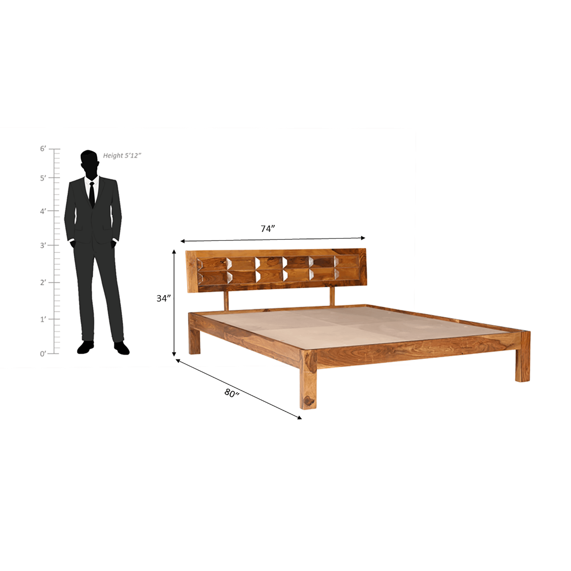 Arcadia Sheesham Wood Bed Without Storage - Ouch Cart 