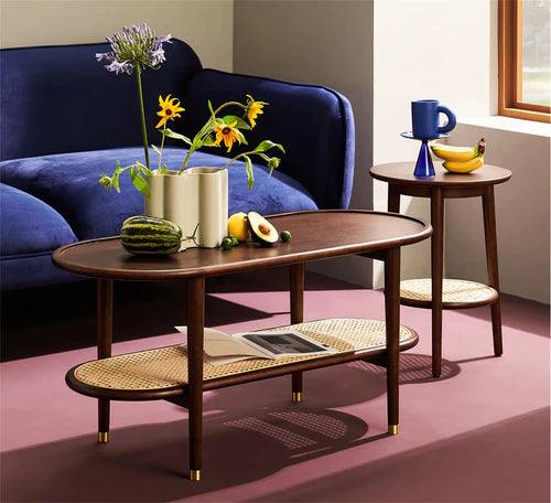 soundrya Coffee Table with Rattan Shelf Storage - Ouch Cart 